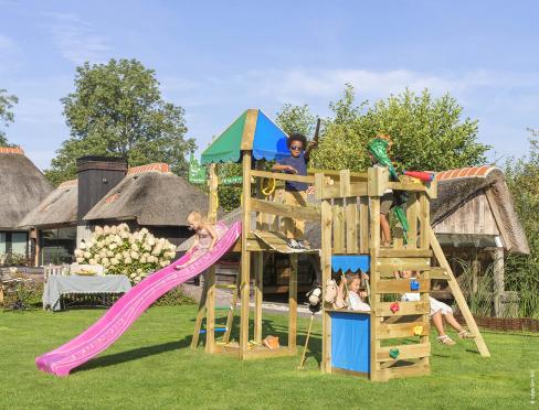 Jungle Bayou | Aire de jeux en bois avec toboggan et étal de marché