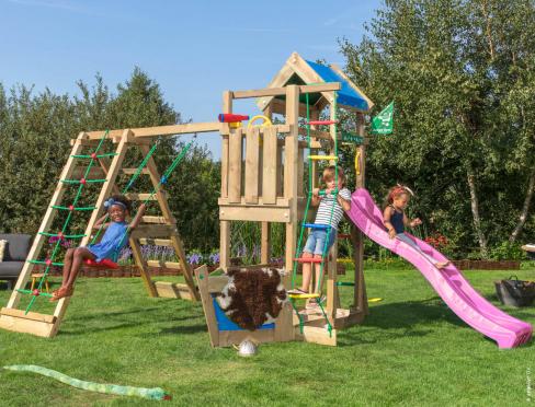Jungle Explorer | Aire de jeux en bois avec balançoires & filet d'escalade