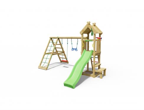 Jungle Totem | Aire de jeux en bois avec balançoires & filet d'escalade