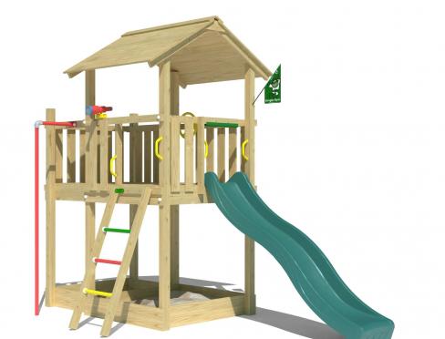Jungle Marvel | Aire de jeux en bois avec toboggan & barre de pompier